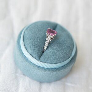 14k White Gold Ring with Emerald Cut Pink Sapphire, Size 5.5